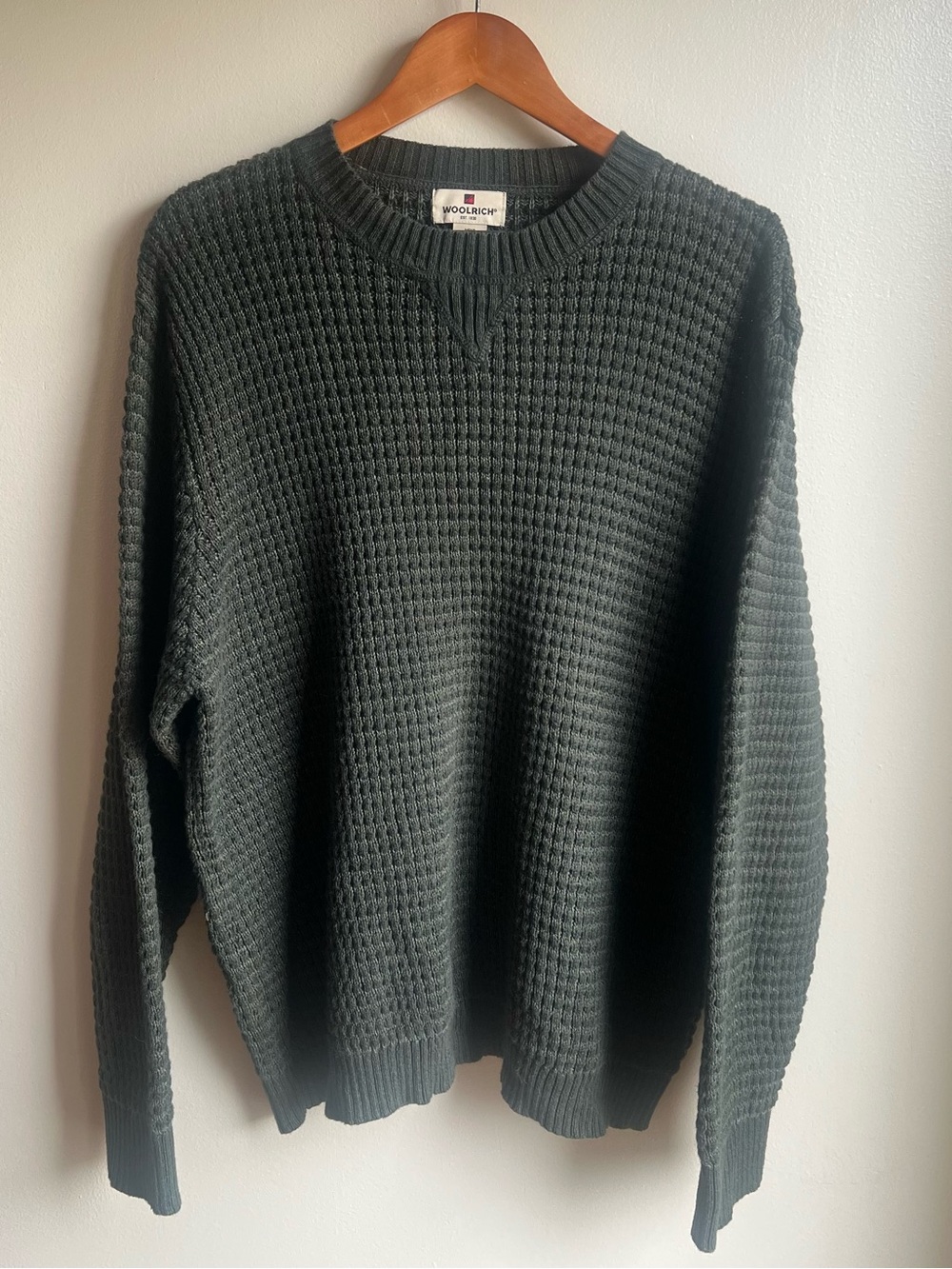Woolrich Lagenlook Green Textured Knit Crewneck Sweater Granola Outdoorsy
